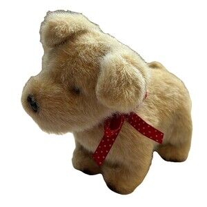 Gund Puppy Dog Tan Plush Stuffed Animal Toy Small 7" Red Bow White Polka Dots